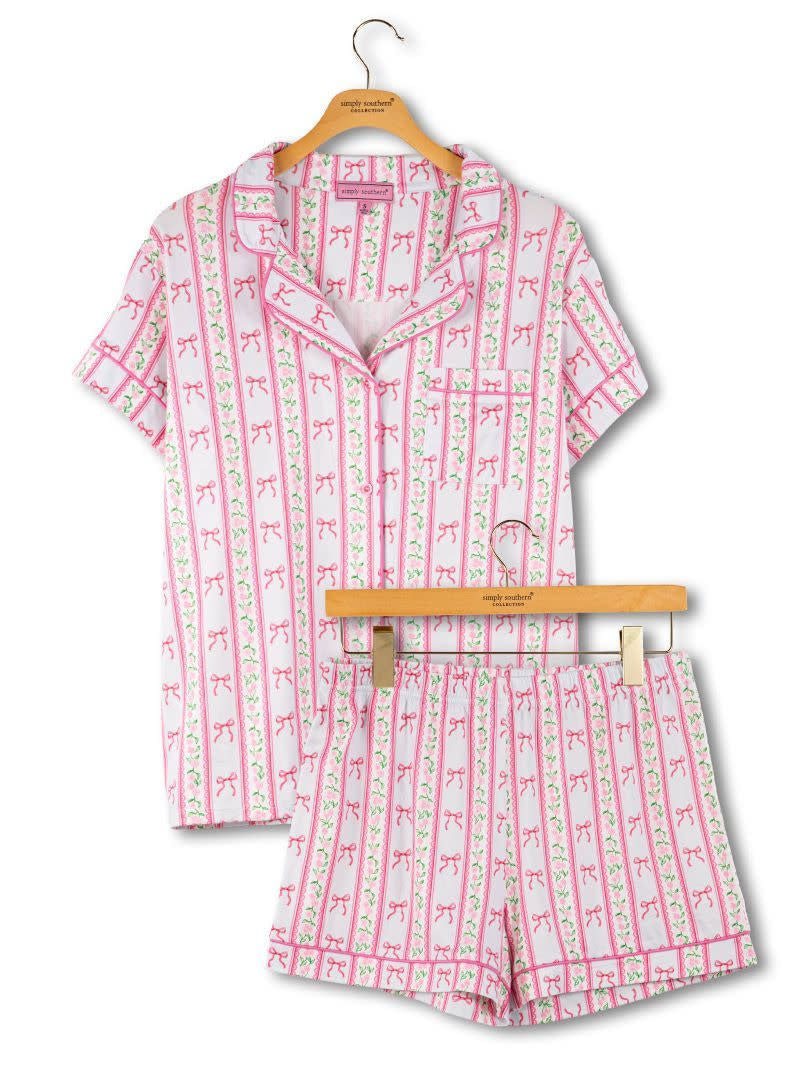 2 Piece Button Bow PJ Set By: Simply Southern
