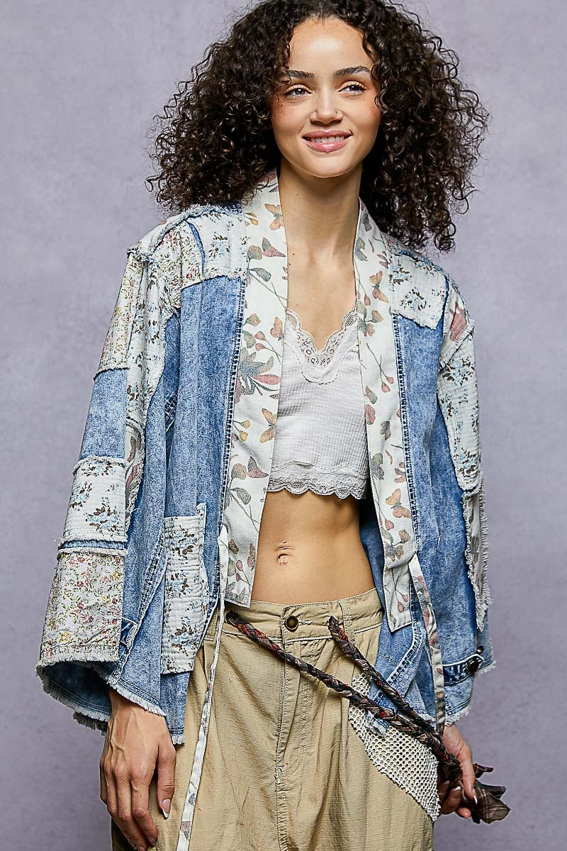 Floral Denim Tie Jacket