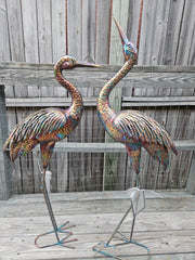 Set of 2 Small Illumine Metal Cranes