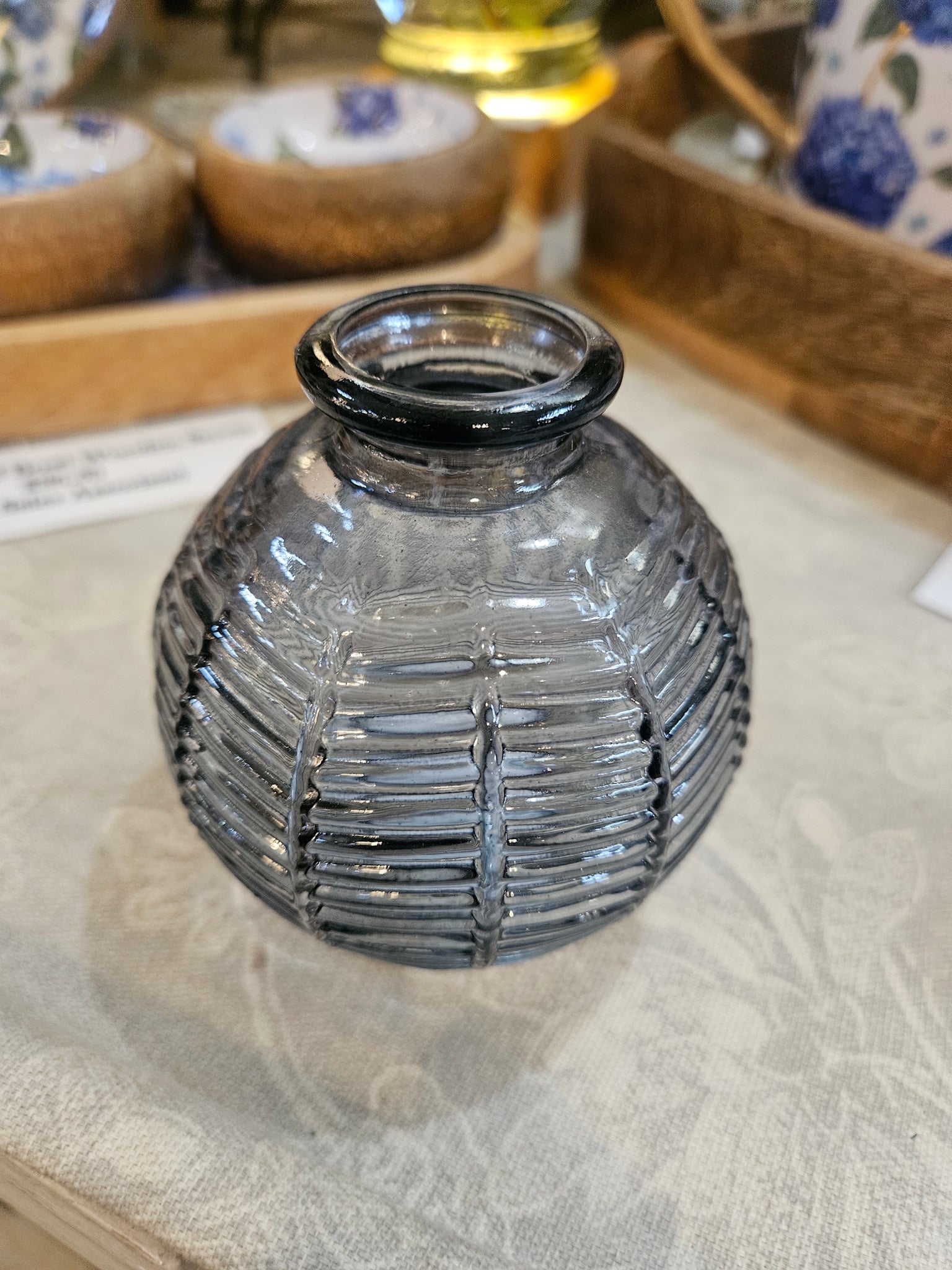 Blue Glass Textured Vase