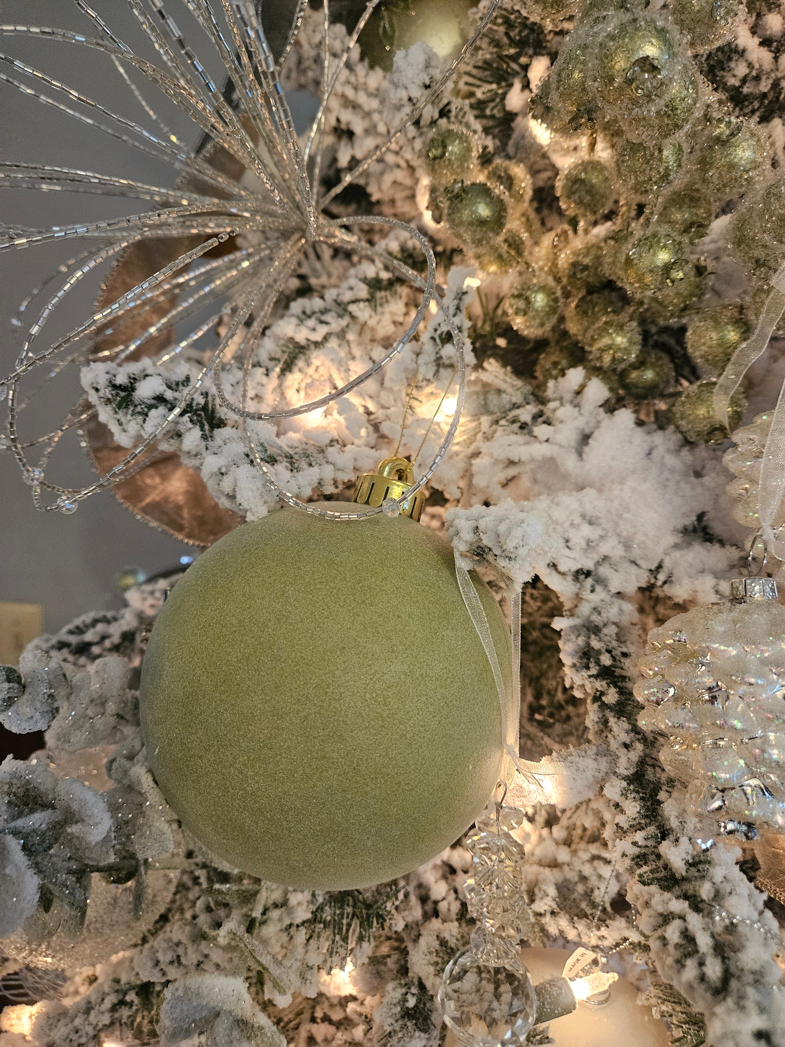 Set of 3 Sage Flocked Ball Ornaments