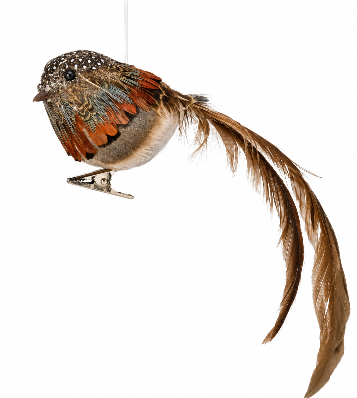 8" Natural Feathered Bird Ornament