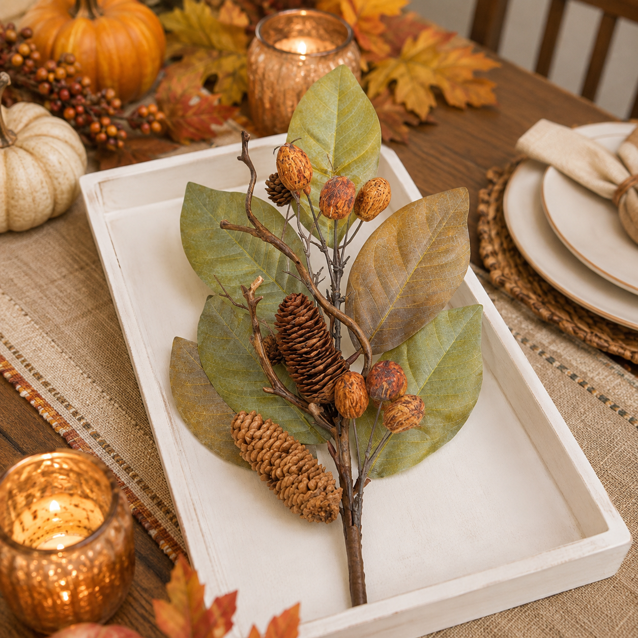 Magnolia Leaf w/ Nuts & Pinecones