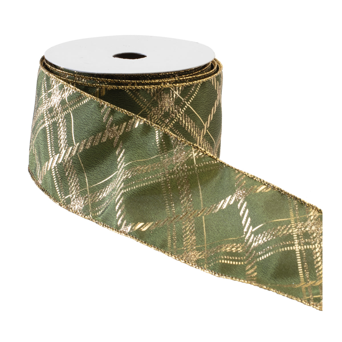 2.5" x 10 Yards Gentleman's Olive Plaid Ribbon