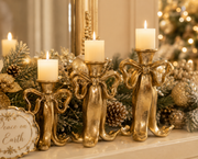 Set of 3 Golden Bow Candlesticks