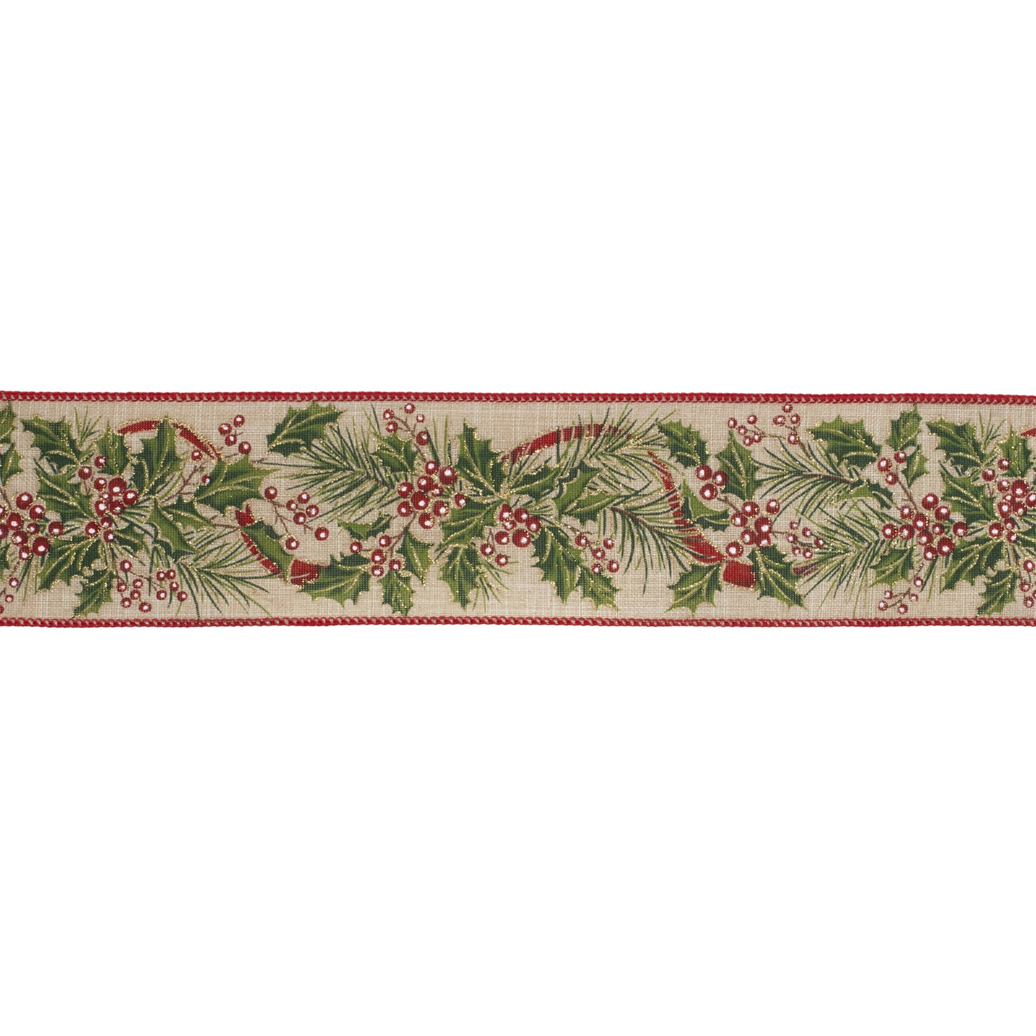 2.5" x 10 Yards Taupe Holly Berry Wired Ribbon