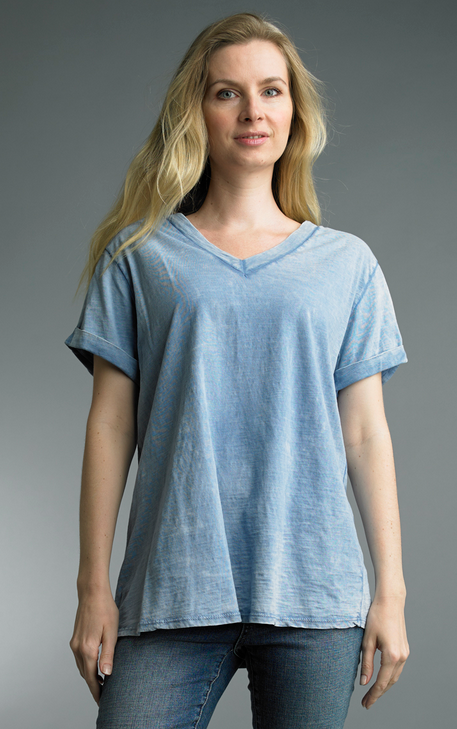 V-Neck Roll Sleeve Tee By: Tempo Paris (5-Colors)