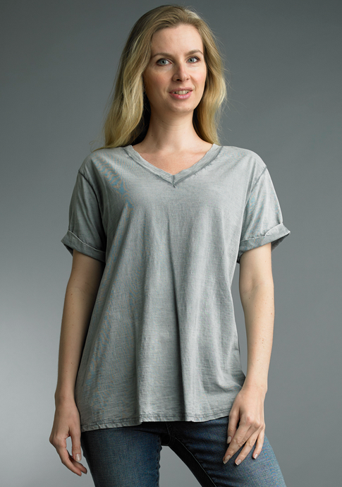 V-Neck Roll Sleeve Tee By: Tempo Paris (5-Colors)