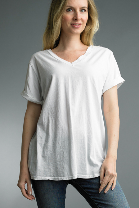 V-Neck Roll Sleeve Tee By: Tempo Paris (5-Colors)