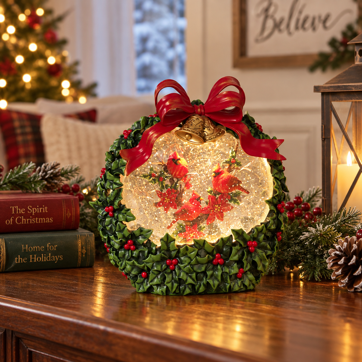 LED Christmas Cardinal Snowglobe