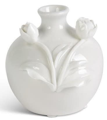 Short White 3-D Floral Ceramic Vase (2-Styles)