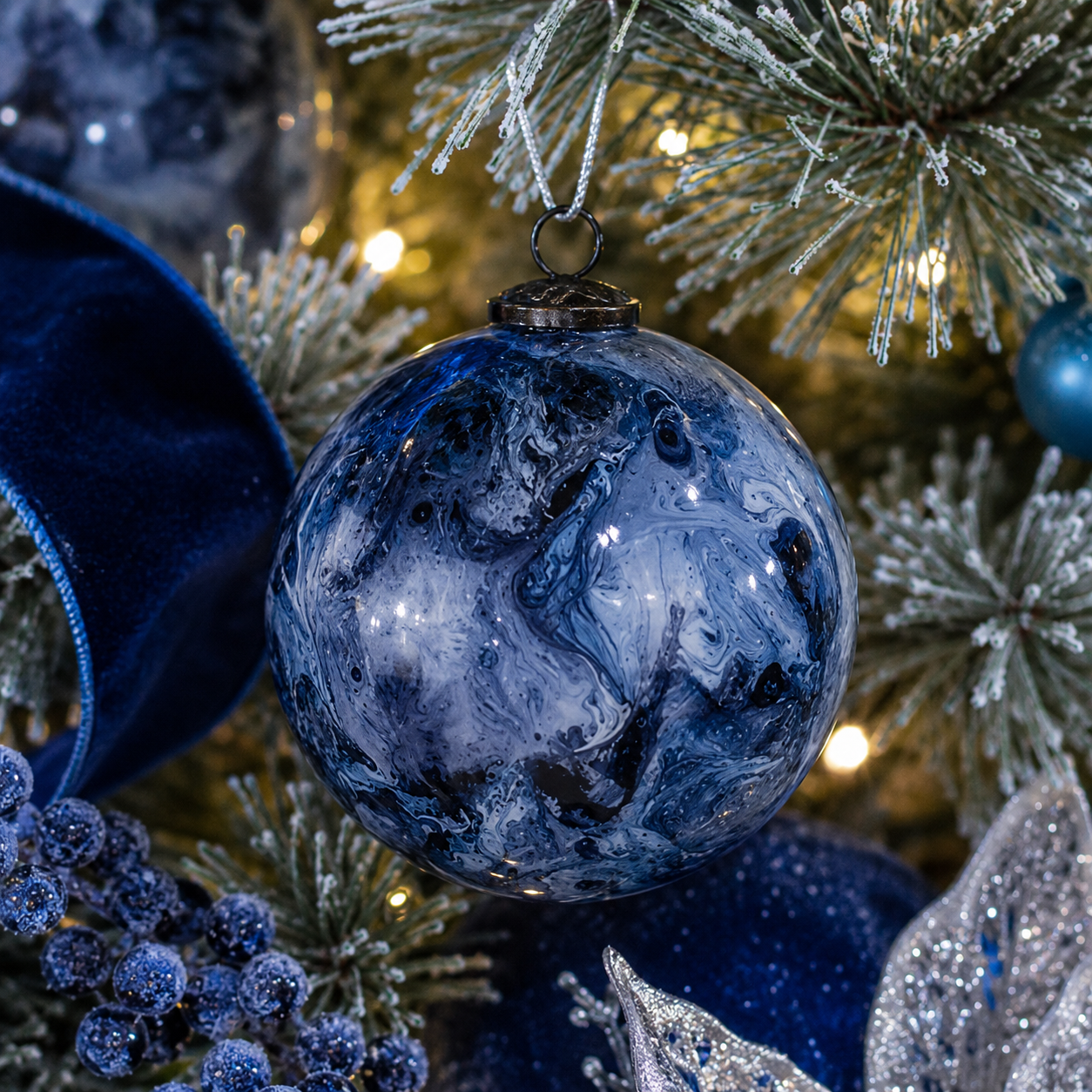 Large Glass Blue Marble Ornament (2-Styles)
