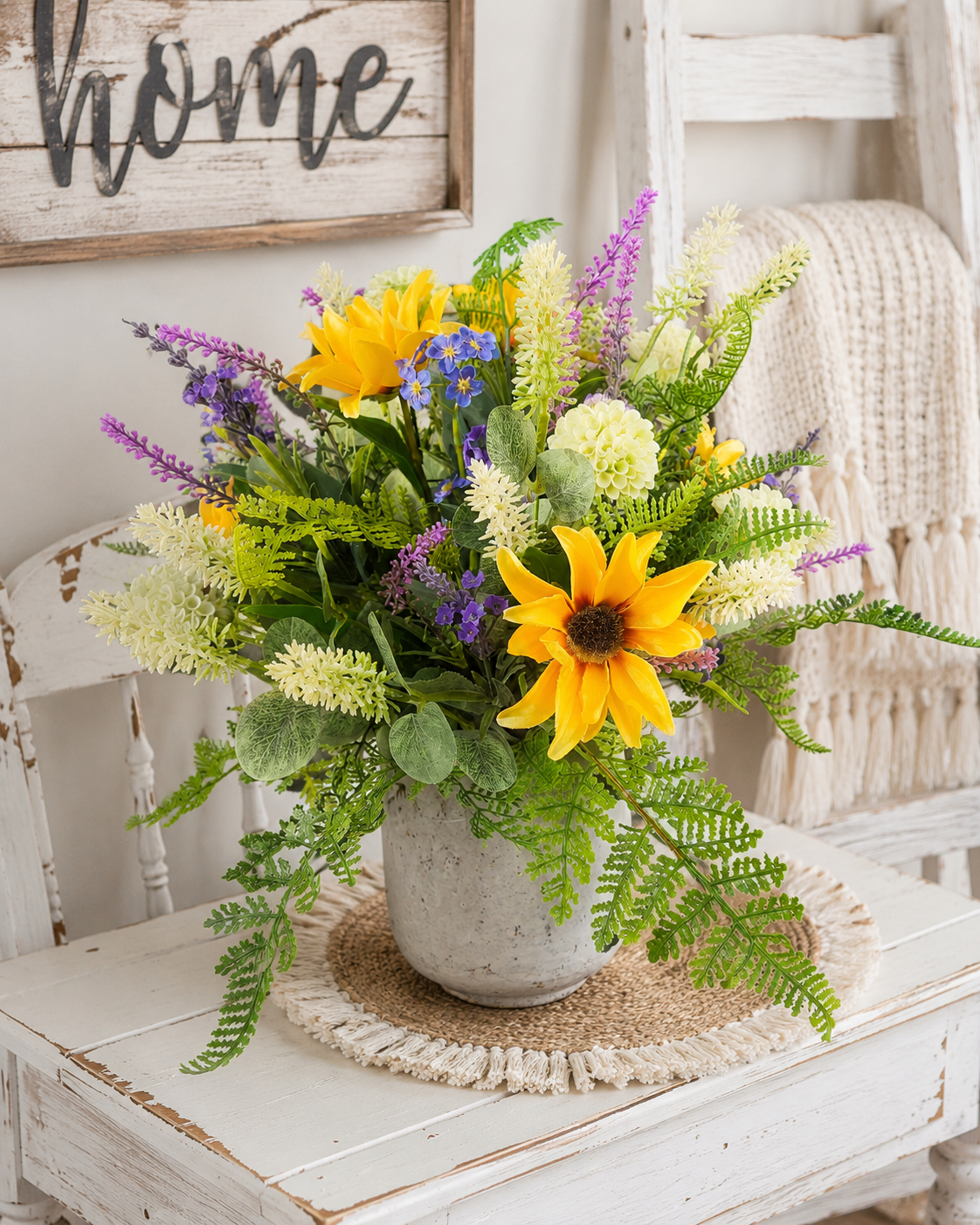 Custom Black Eyed Susan & Forget Me Not in Textured Container