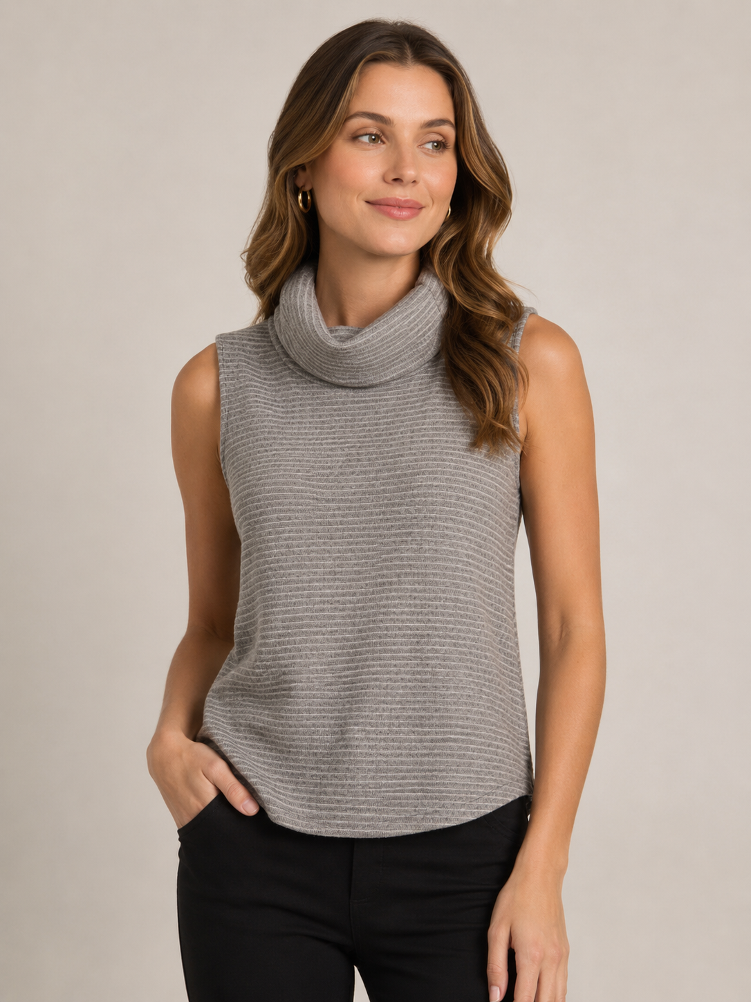 Ribbed Knit Sleeveless Turtleneck Top (2 Colors)
