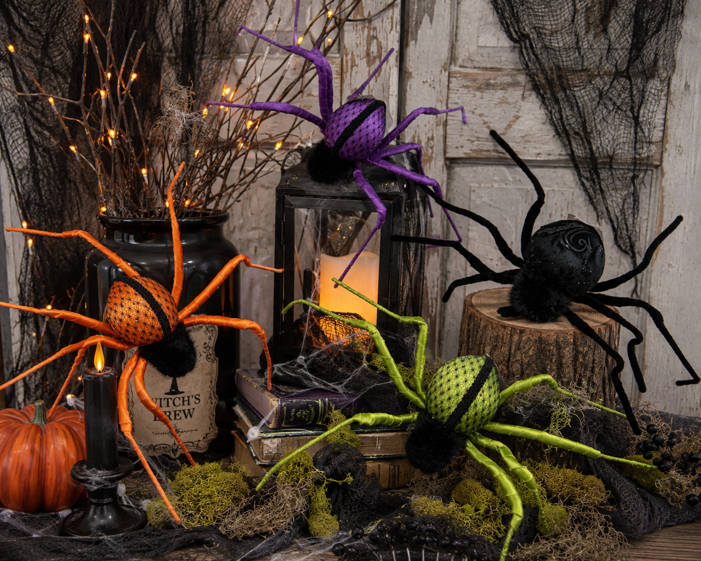 Velvet Bendable Halloween Spider (4-Colors)