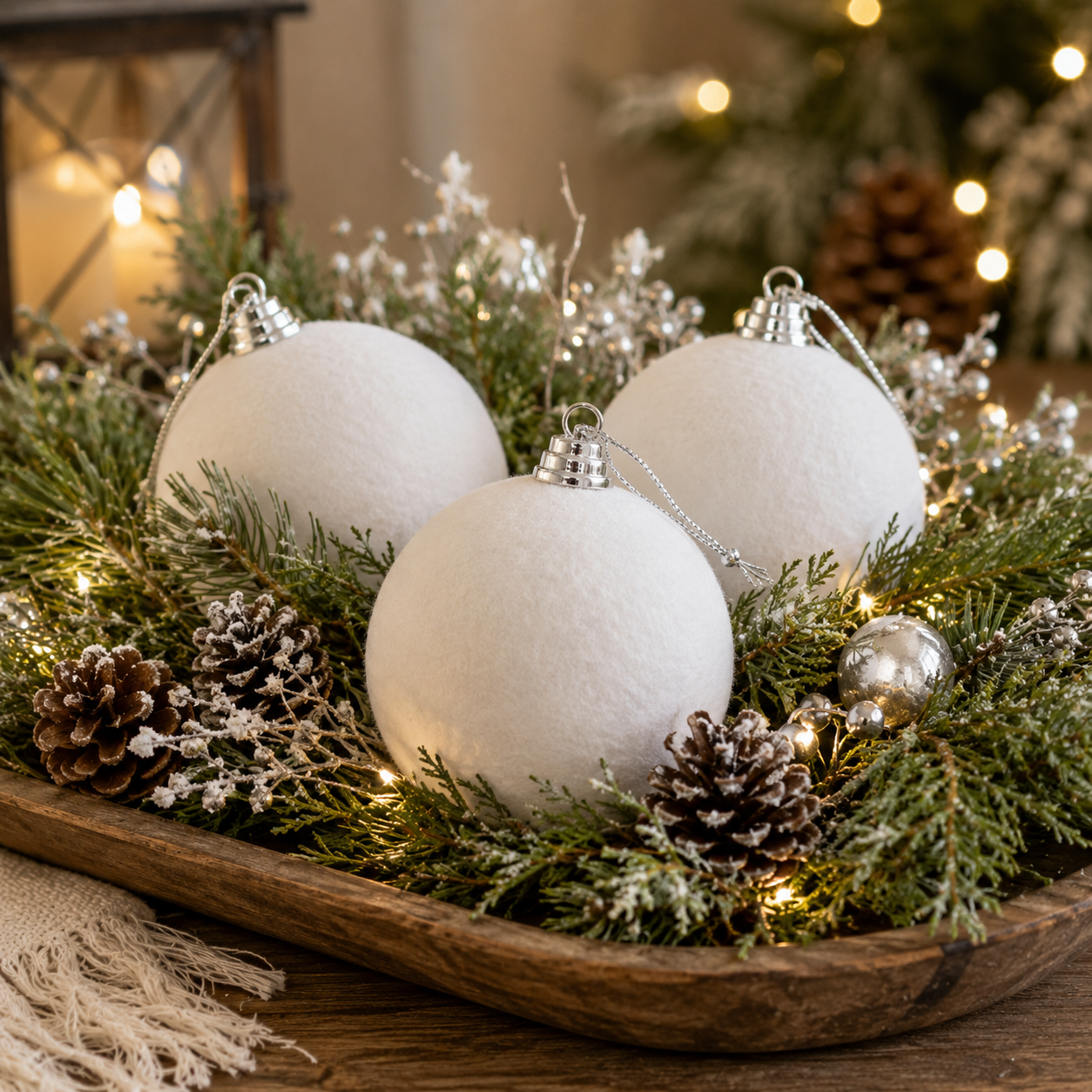 4" White Flocked Ball Ornament