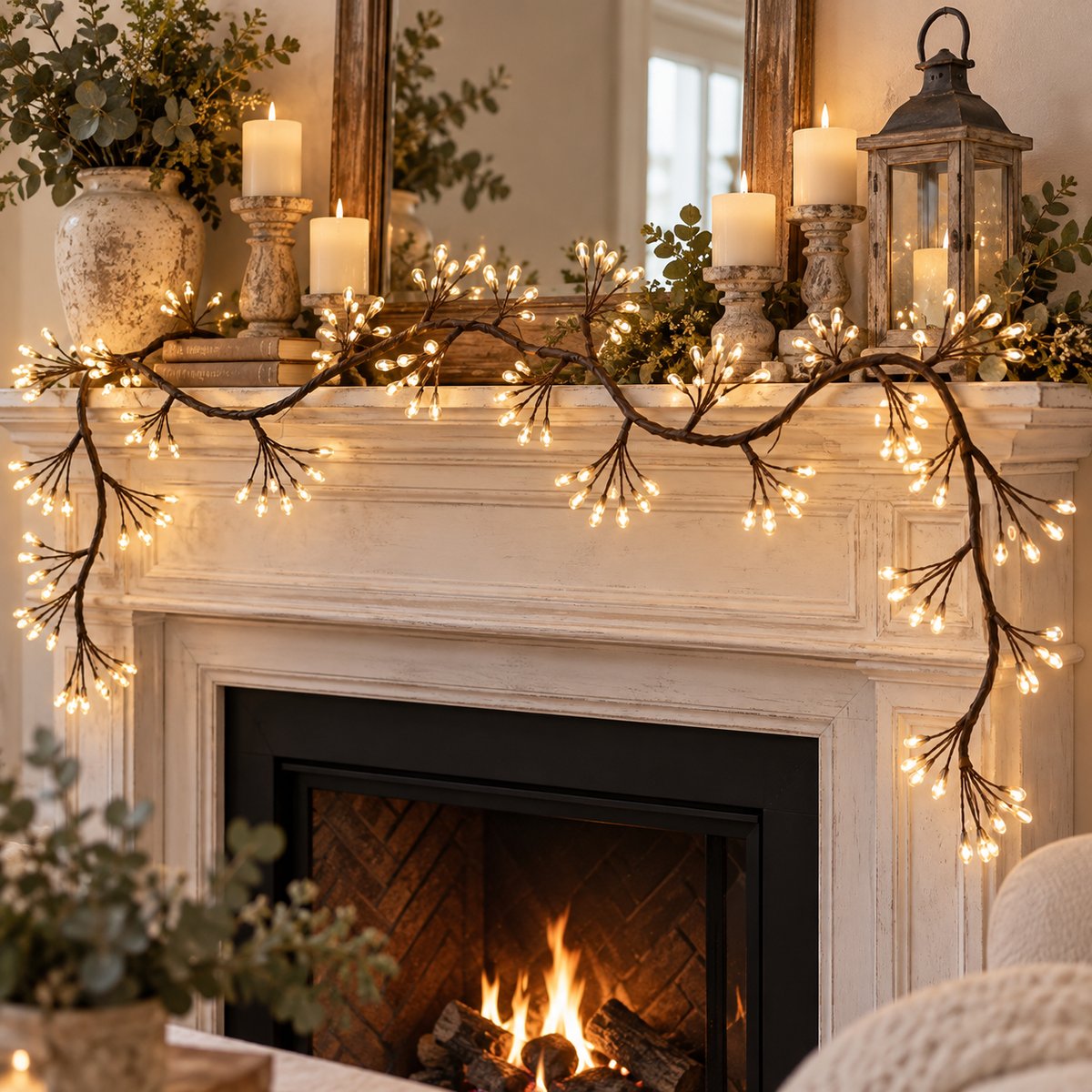 70" LED Brown Starburst Twig Garland