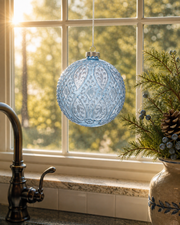 5" Beaded Glass Blue Ball Ornament