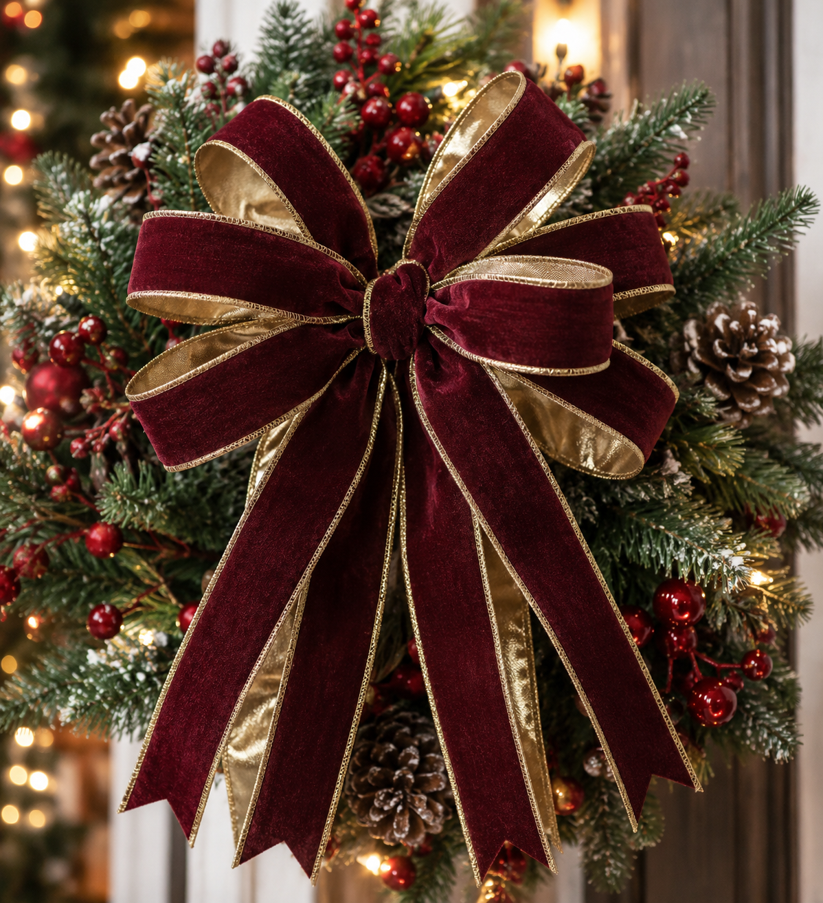 1'' X 20 YD Burgundy & Gold Velvet Ribbon