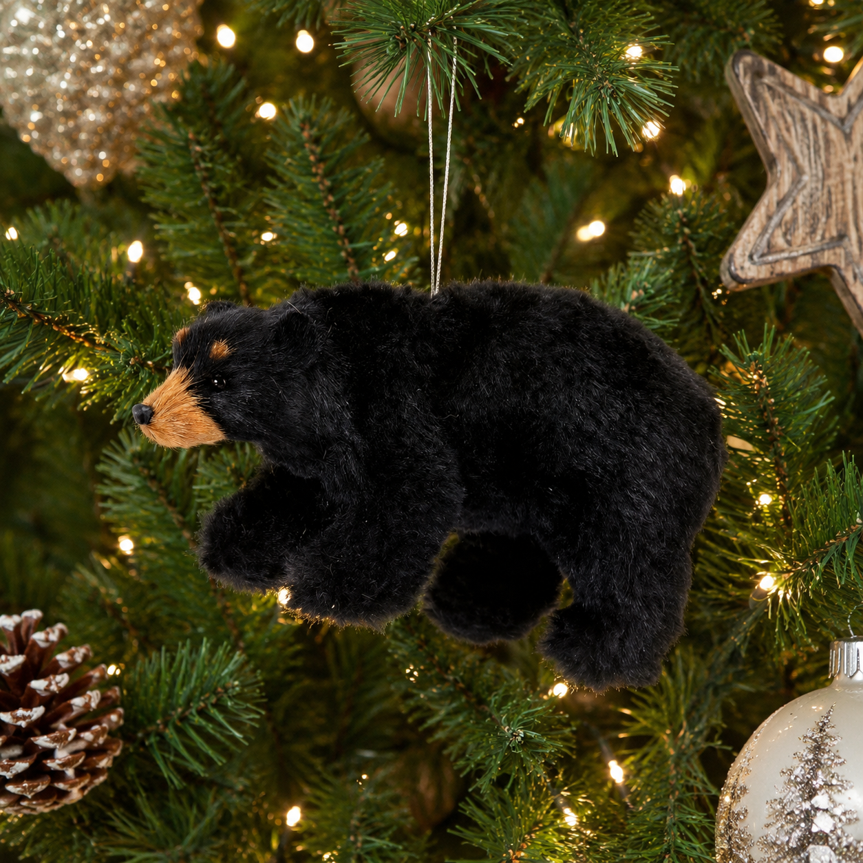 Furry Black Bear Ornament