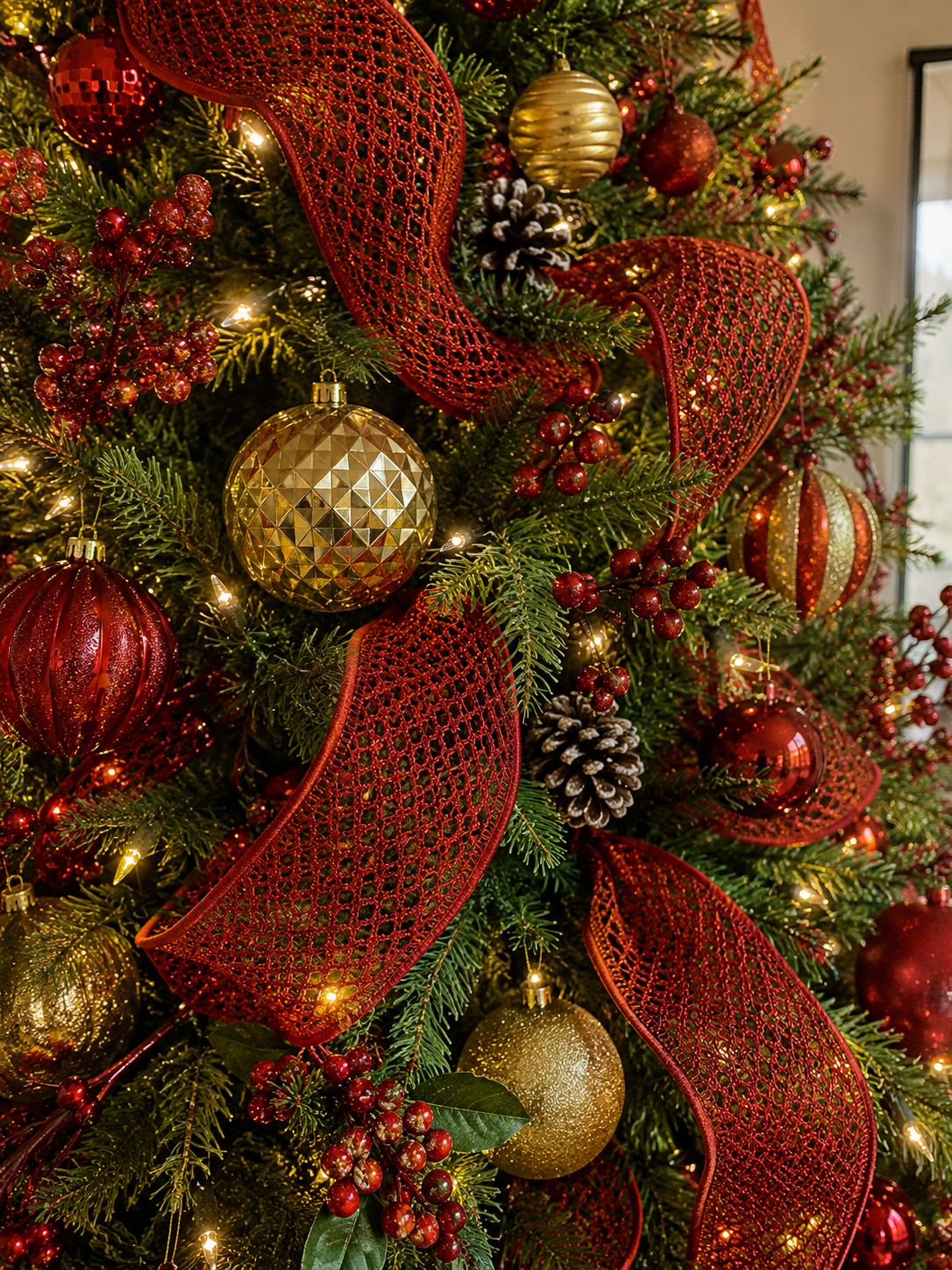 Metallic Net Wired Red Ribbon (2-Sizes)
