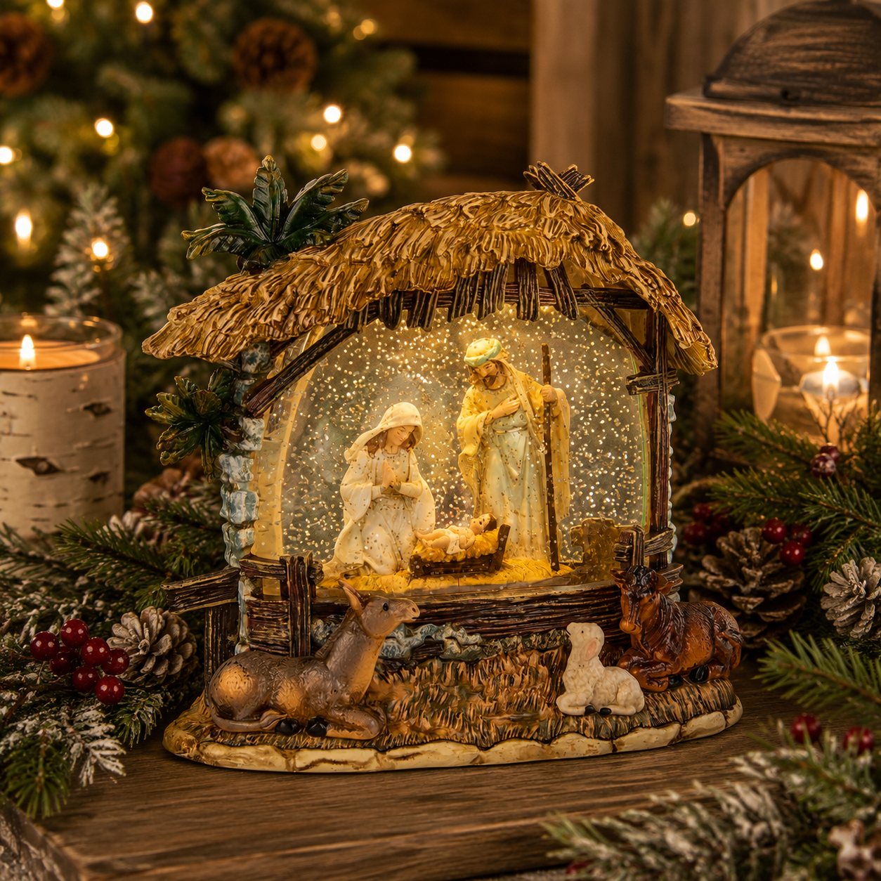 LED Nativity Snowglobe w/ Animals