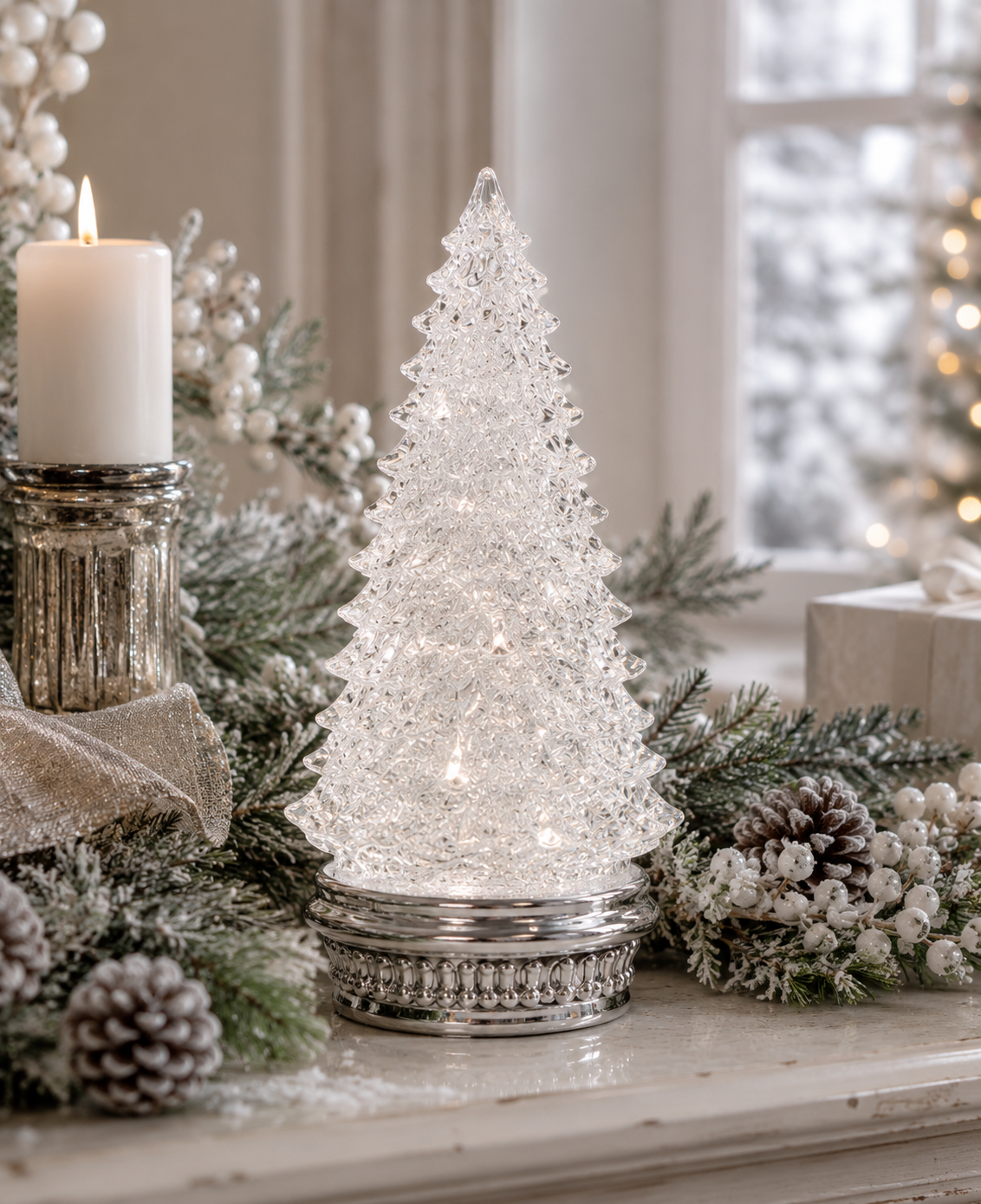 17" Swirling LED Tree on Pedestal Snowglobe