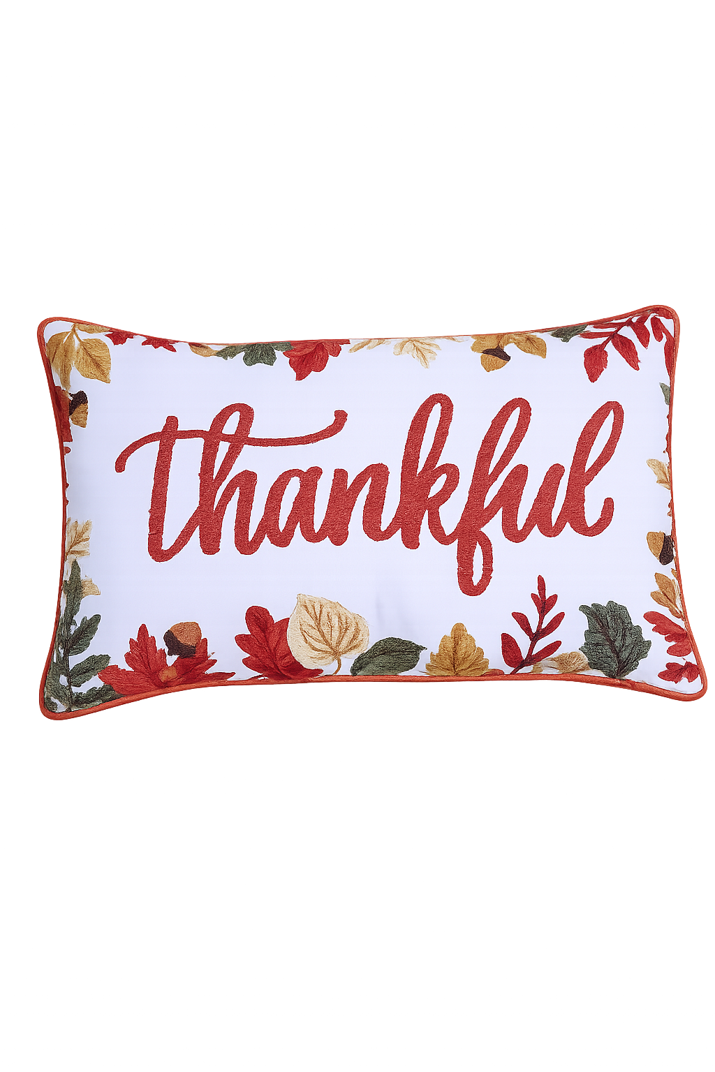 Embroidered Thankful Leaves Pillow