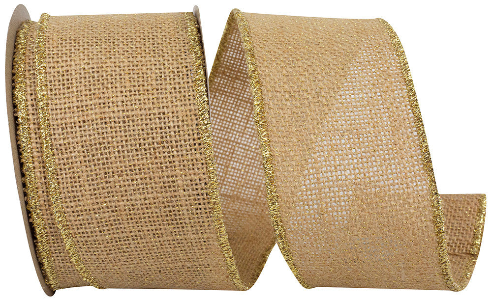 2.5" x 10 Yards Natural Burlap Sparkle Wired Edge Ribbon