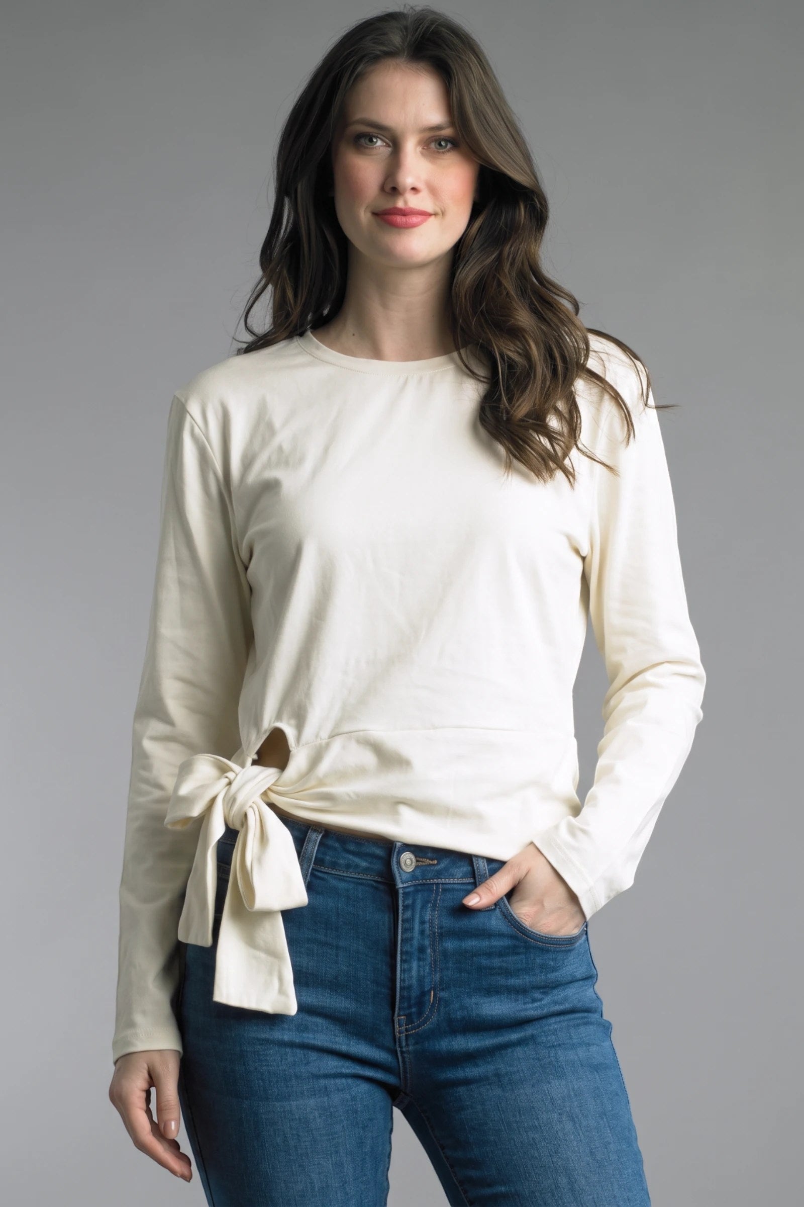 Side Tie Long Sleeve Pull Over By: Tempo Paris (2-Colors)