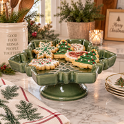 Green Snowflake Pedestal Platter