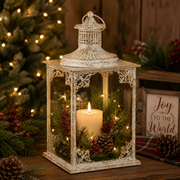 19" Golden Metal Brushed Ivory Lantern