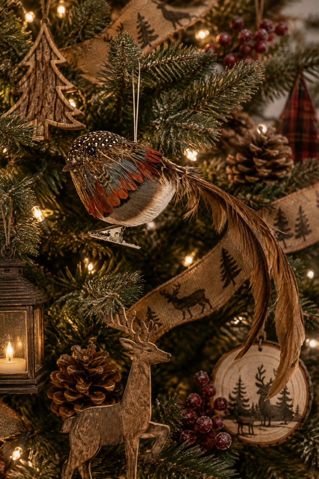 8" Natural Feathered Bird Ornament