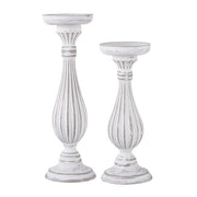 Set of 2 White Distressed Candle Sticks