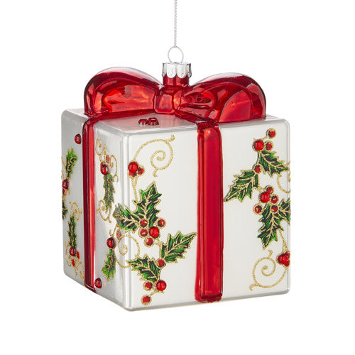 Holly w/ Jewels Present Ornament