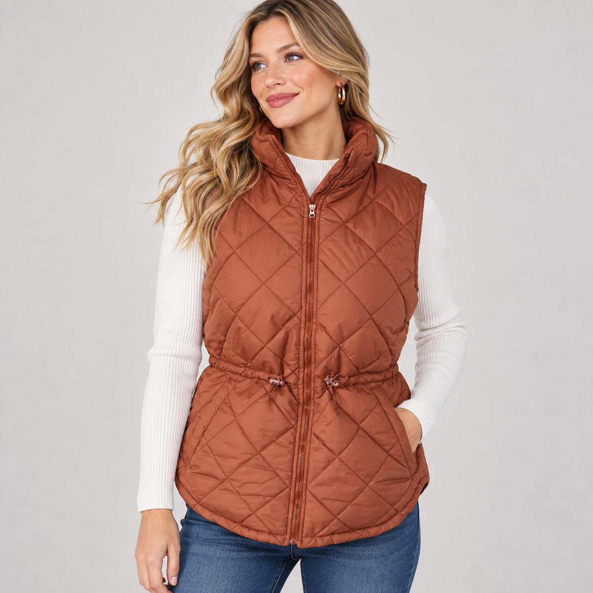 Diamond Quilted Zipper Vest (3 Colors)