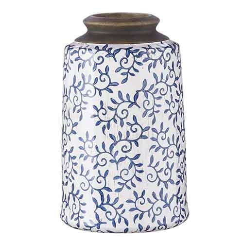 White Crackle Vase With Blue Vines (2-Sizes)