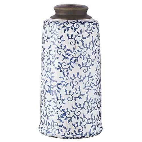 White Crackle Vase With Blue Vines (2-Sizes)