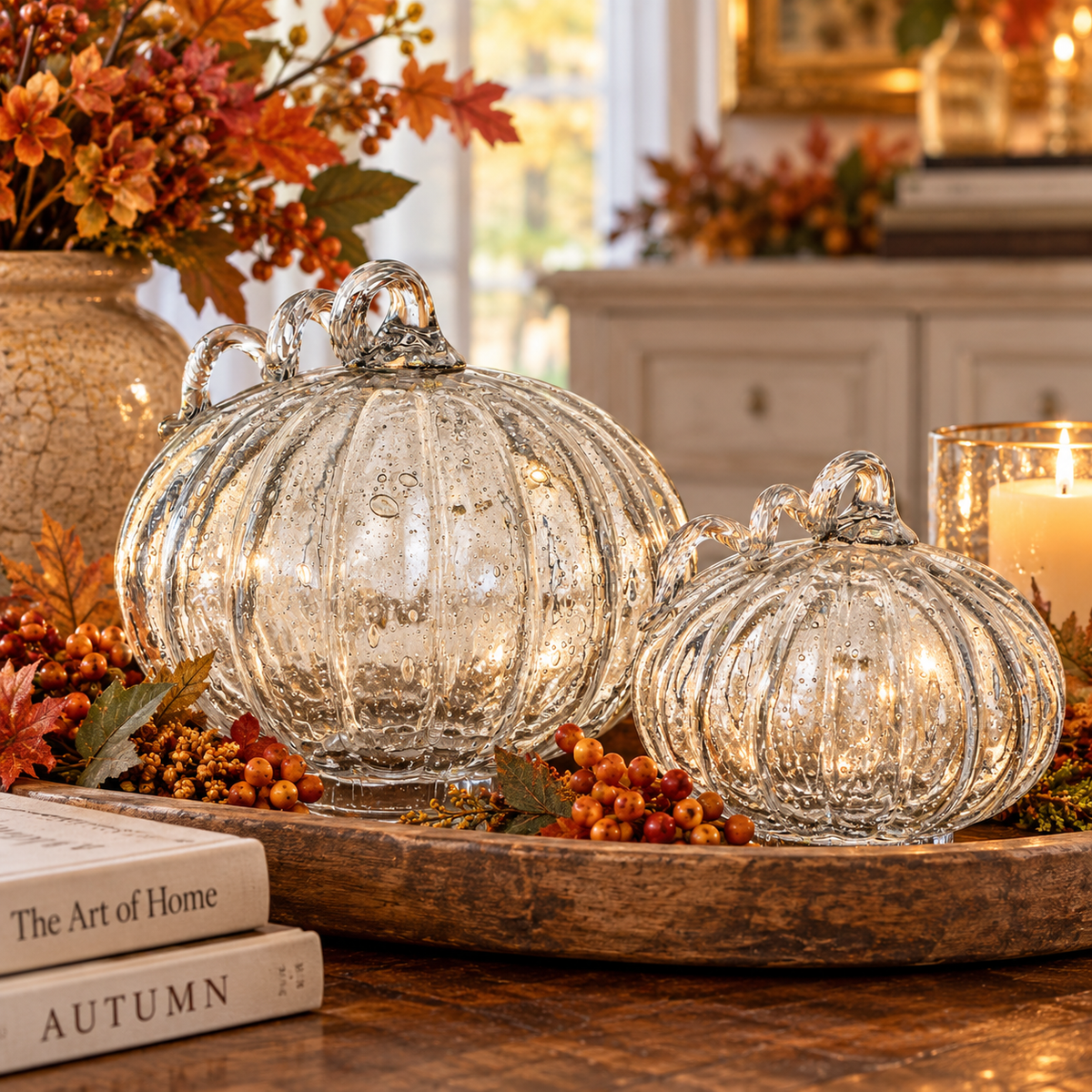 Clear Glass Bubble Finish Pumpkin (2-Sizes)