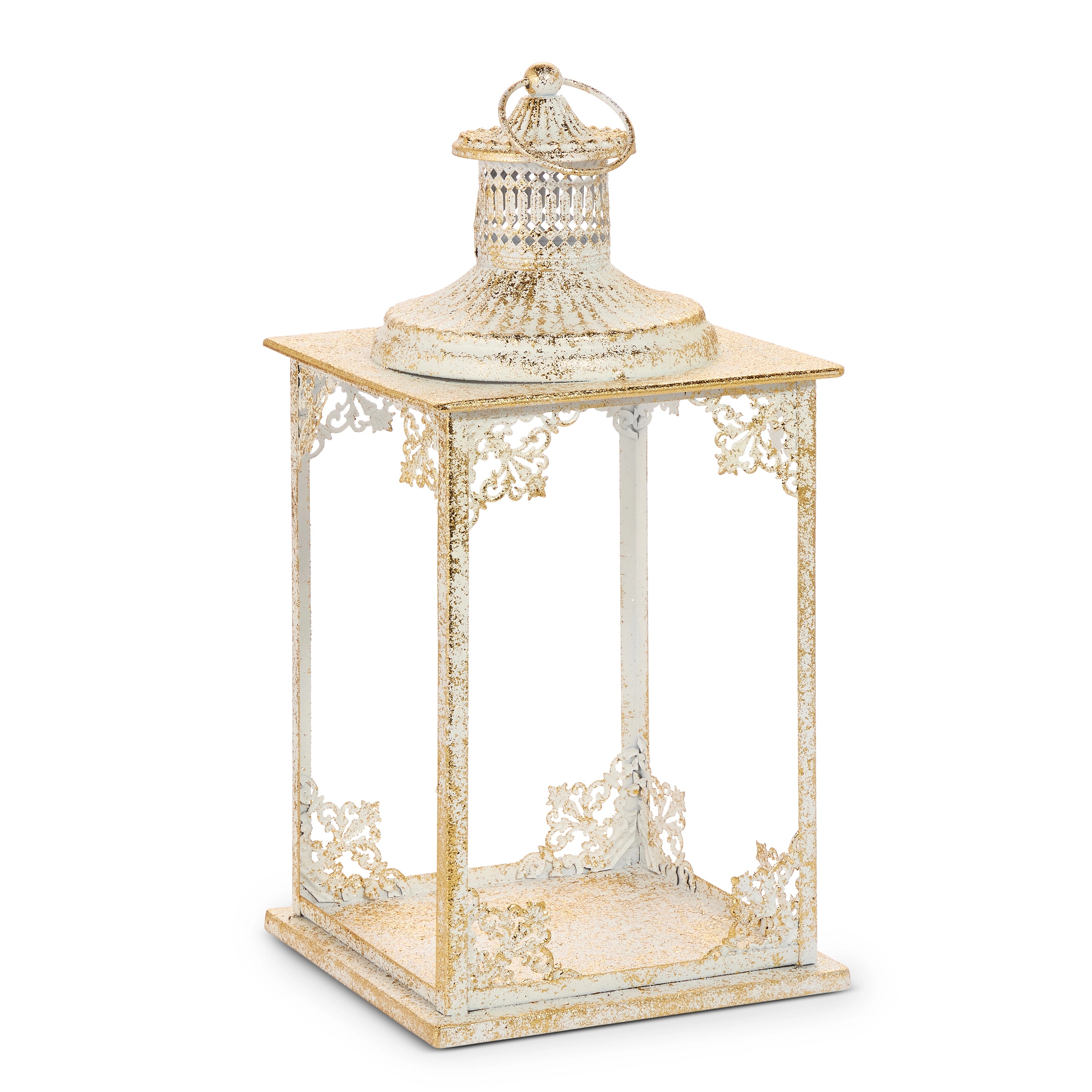 19" Golden Metal Brushed Ivory Lantern