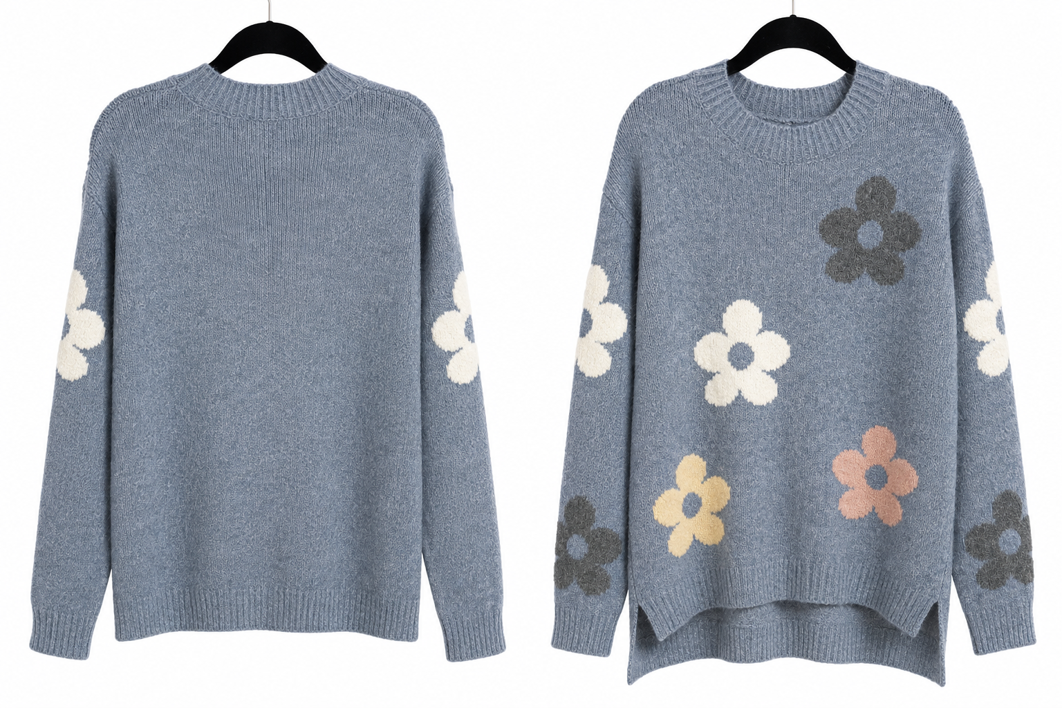 Daisy Floral Blue Step Hem Sweater By: Papillon