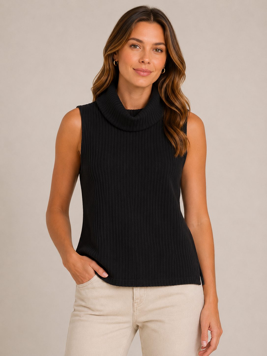 Ribbed Turtle Neck Sleeveless Top ( 3 Colors)