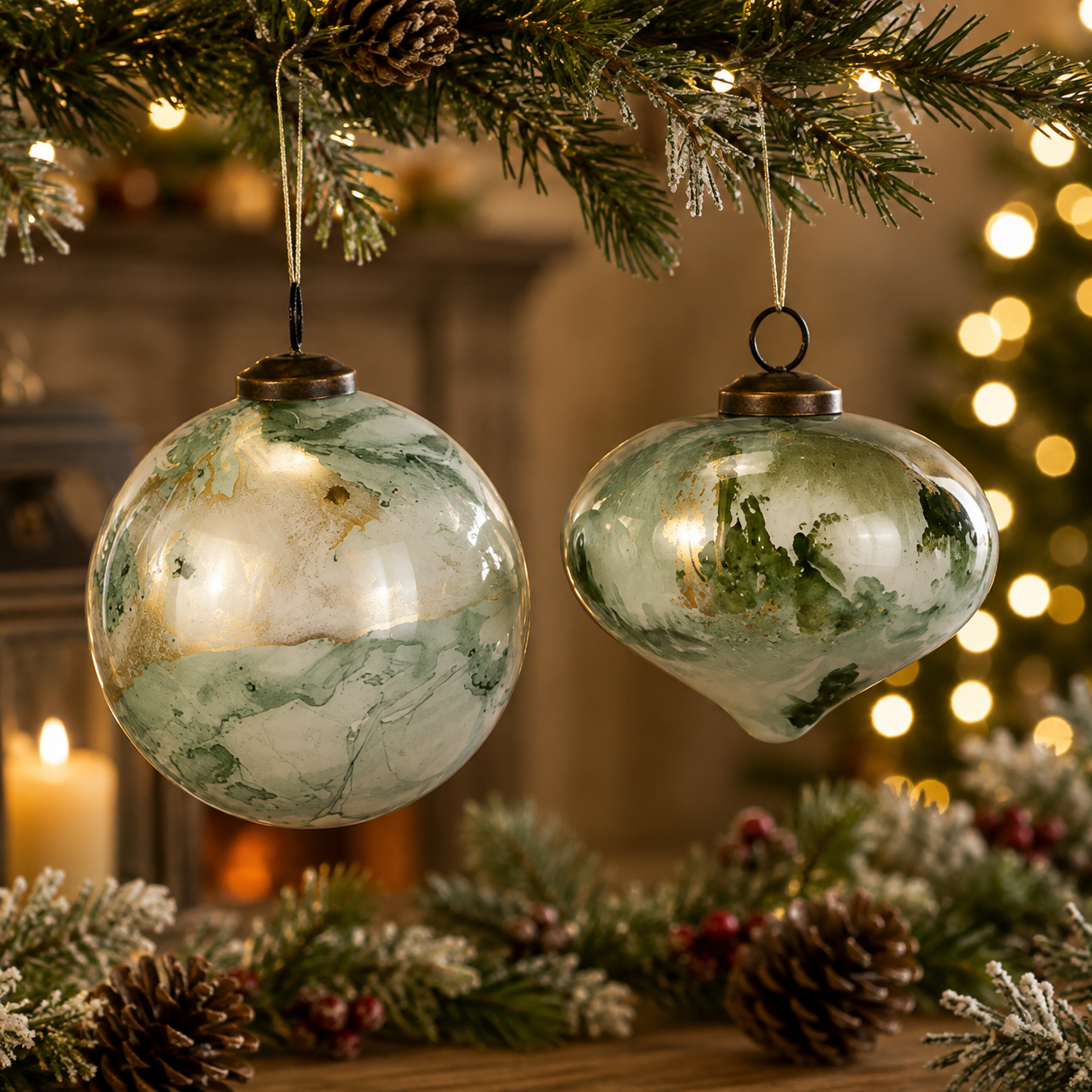 5" Sage Glass Marble Ornament