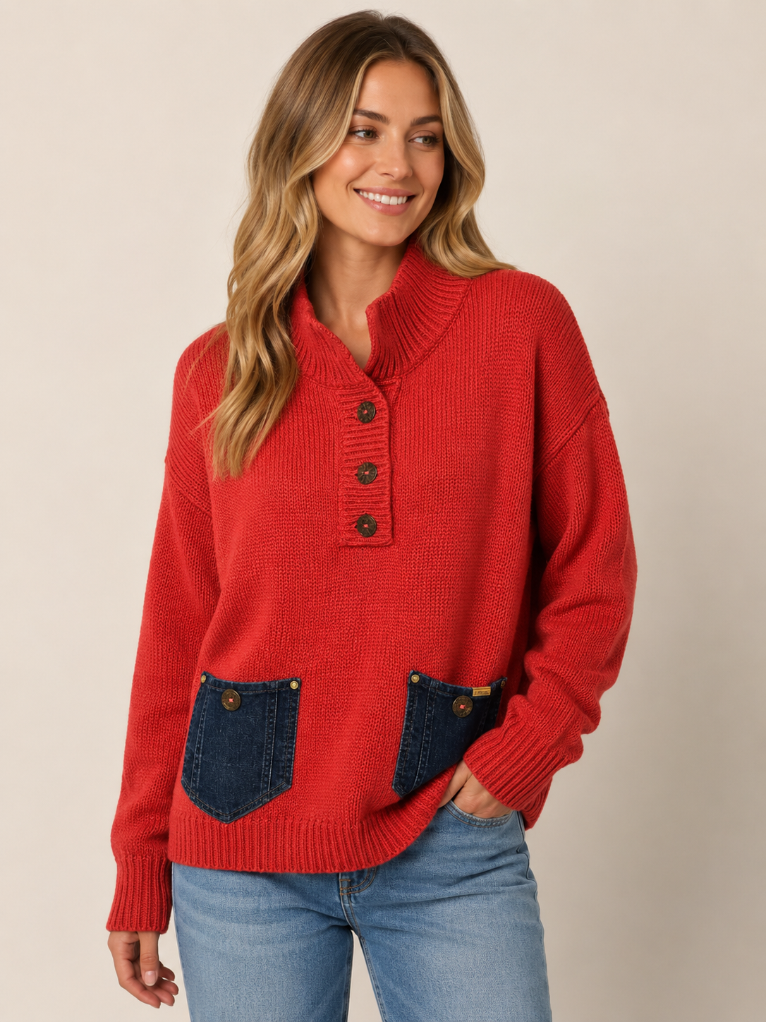 Handcrafted 100% Cotton Pullover w/ Denim Pockets