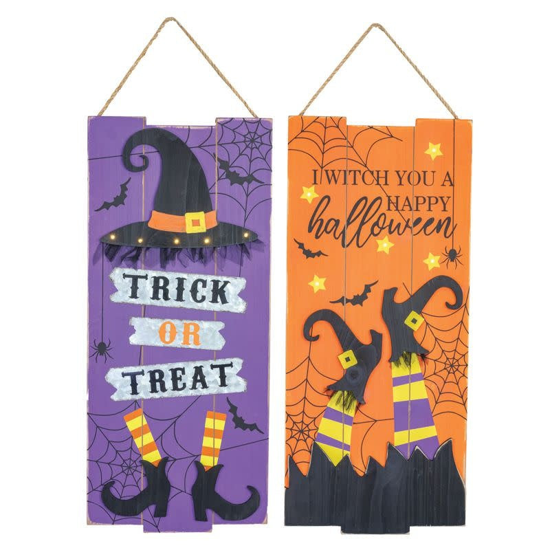 Wooden Lighted Witch Sign (2-Styles)