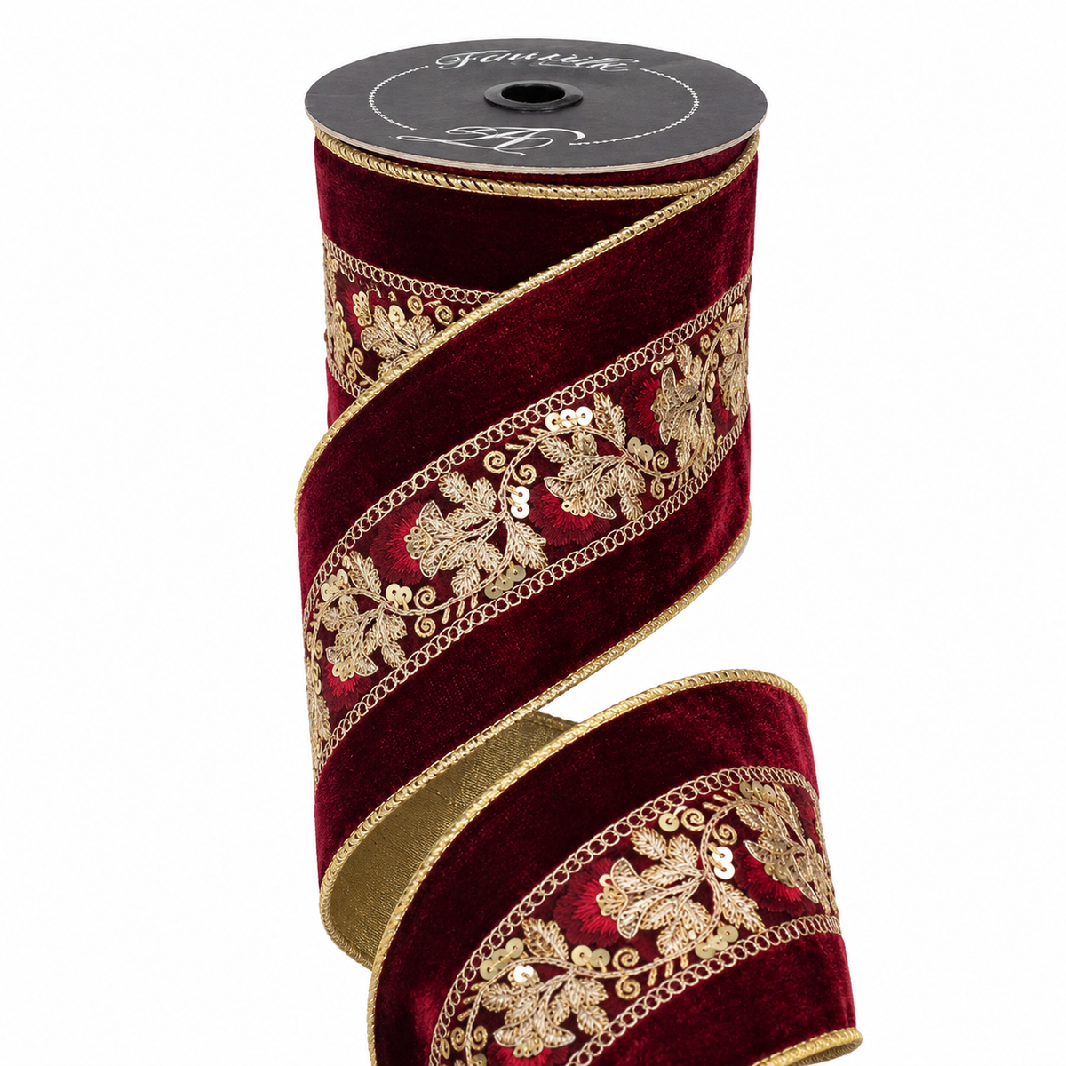 4" x 5 Yards Garnet Vintage Tapestry Wired Ribbon