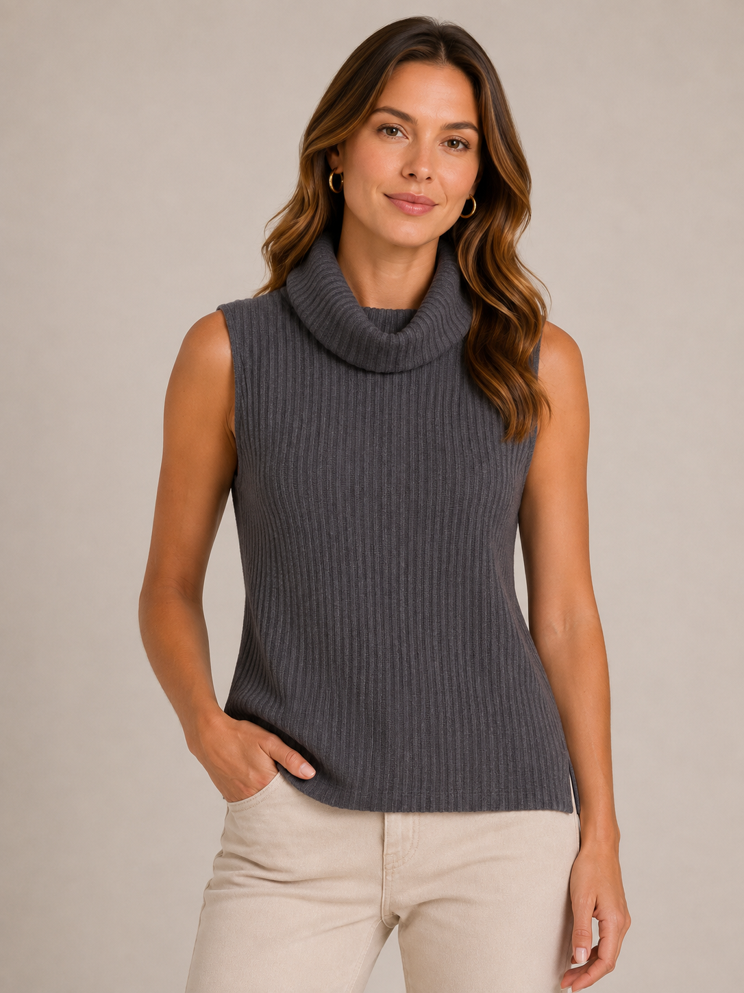 Ribbed Turtle Neck Sleeveless Top ( 3 Colors)