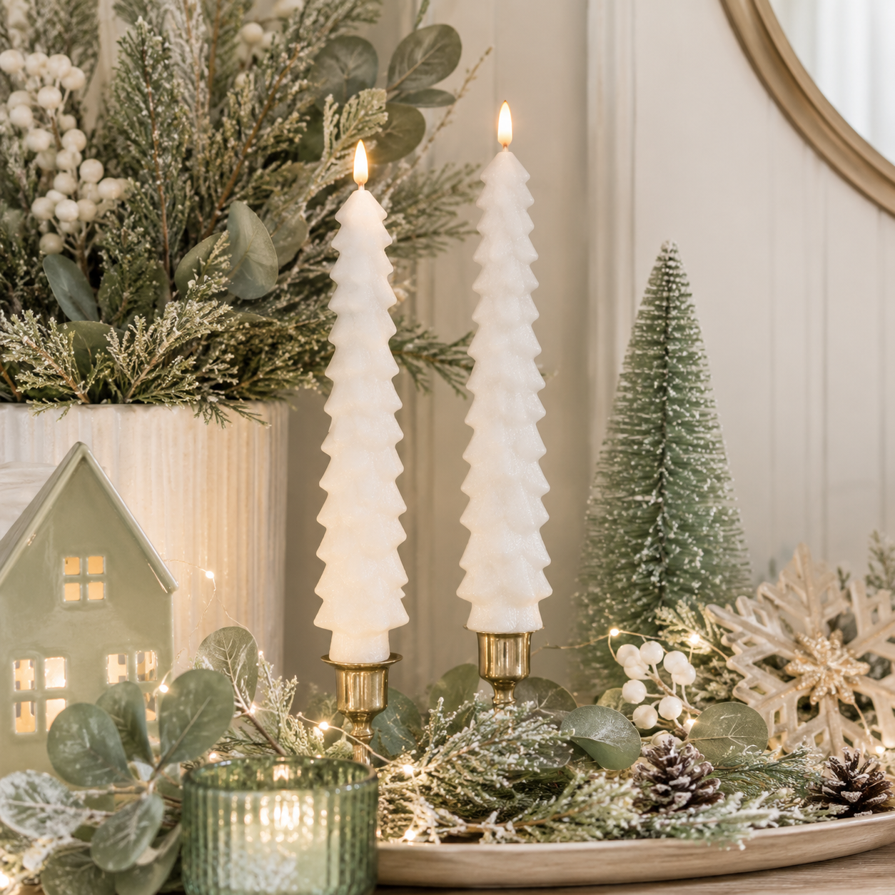 10.5" Set of 2 Tree Taper Candles (2-Colors)