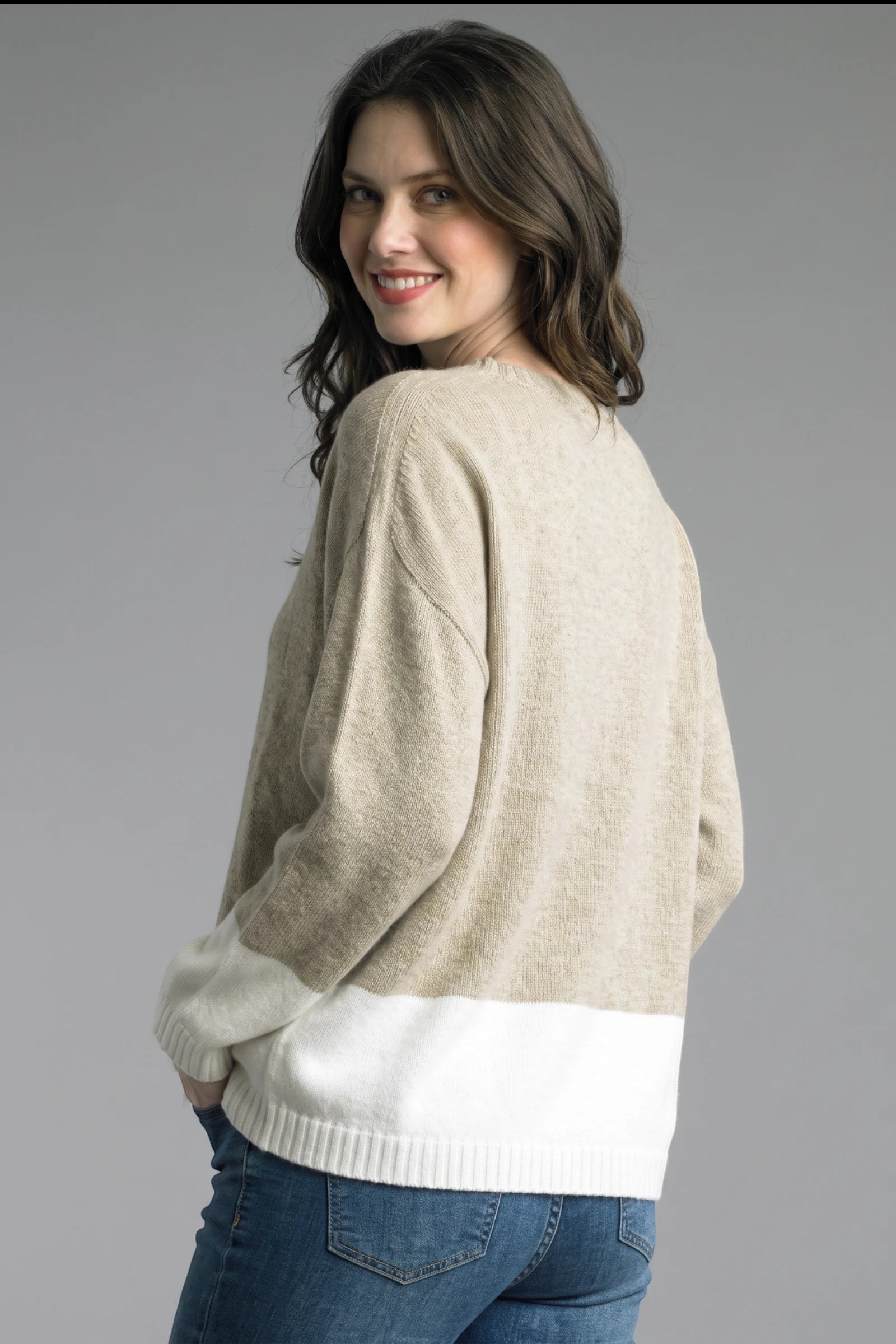 Beige Color Block Sweater By: Tempo Paris
