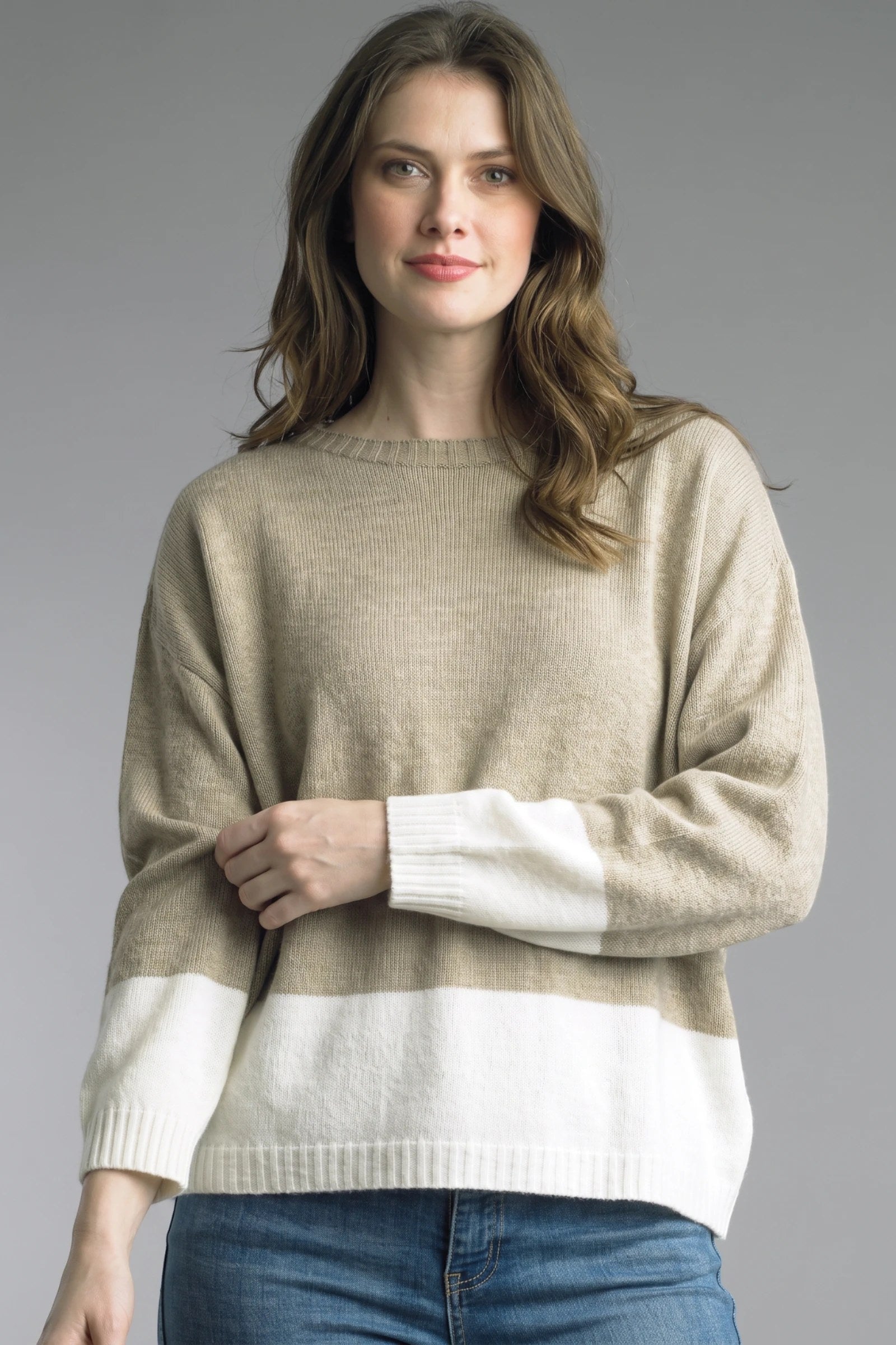 Beige Color Block Sweater By: Tempo Paris